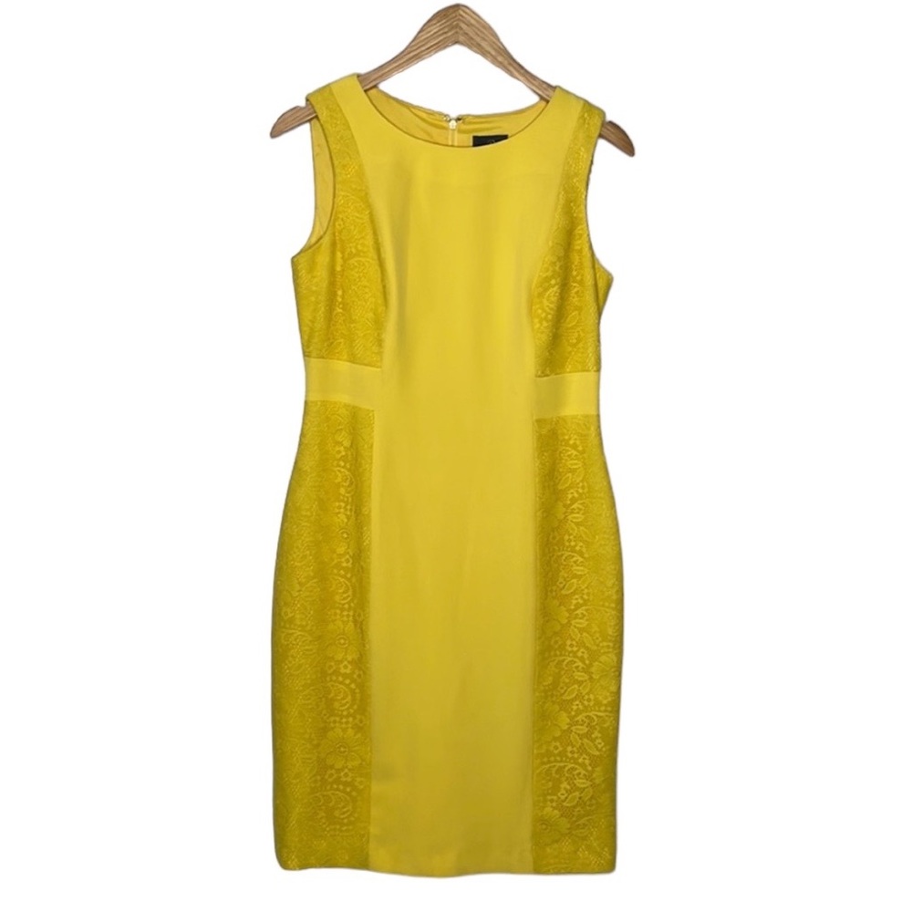 NWOT Adrianna Papell Sleeveless Lace Detail Dress‎ Sz 8 Yellow
